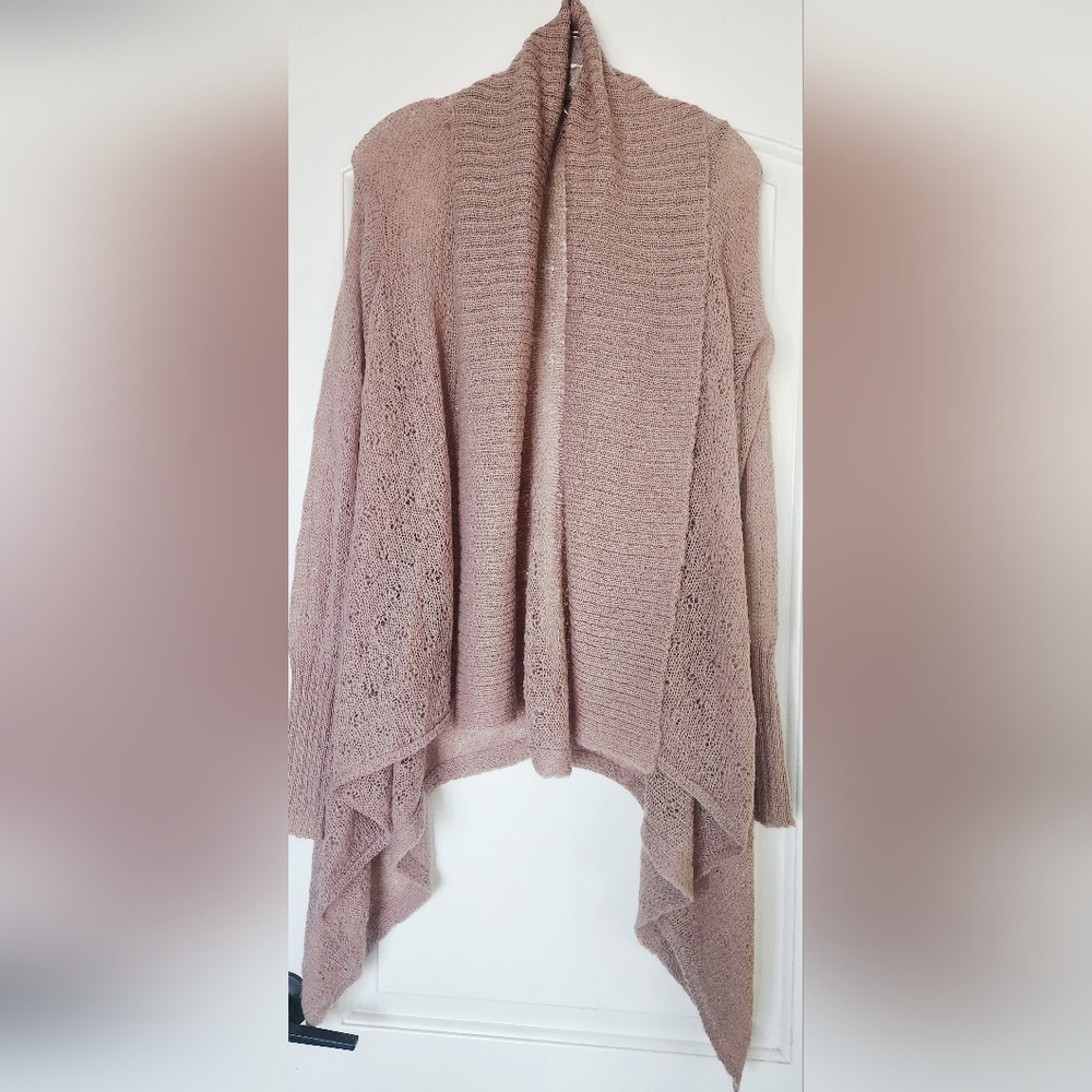 Dusty Rose Asymmetrical Long Cardigan Sweater